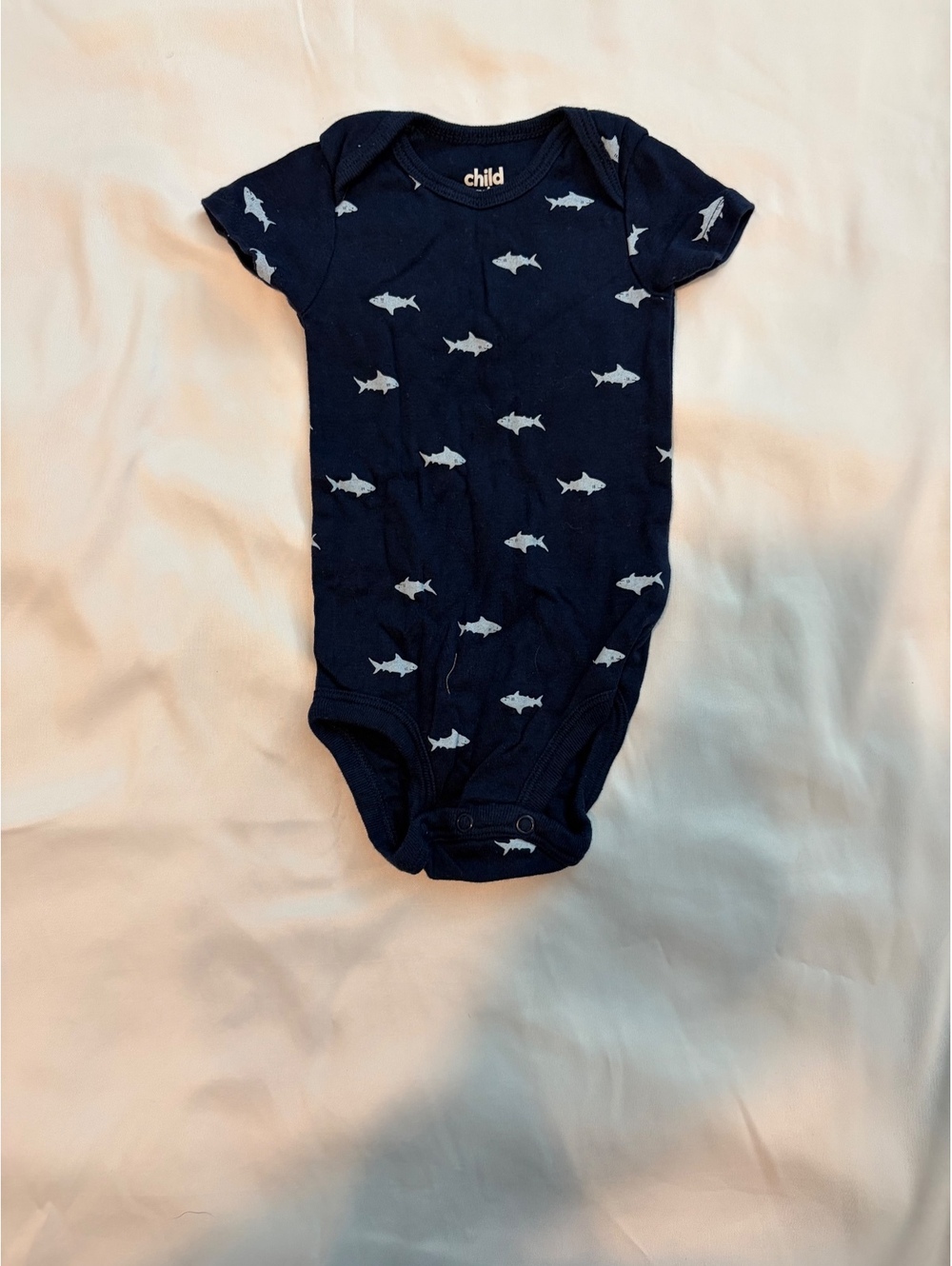Child of Mine by Carter's Navy Blue Shark Print Baby Bodysuit 3-6M